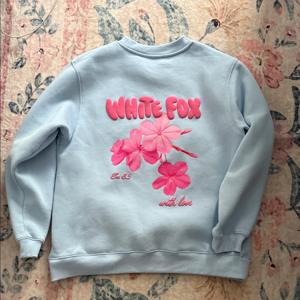 White Fox Boutique With Love & Romance Light Blue Sweatshirt Floral Back Print - Picture 6 of 6